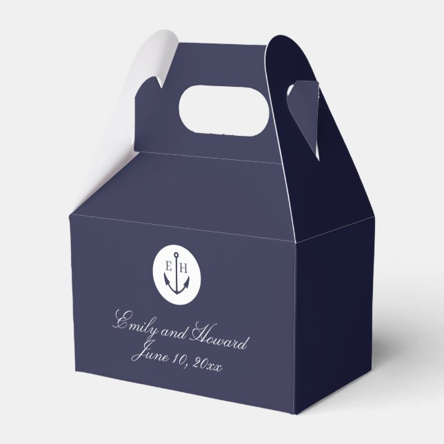 Nautical Navy Anchor Wedding Monogram Favour Box (Front Side)