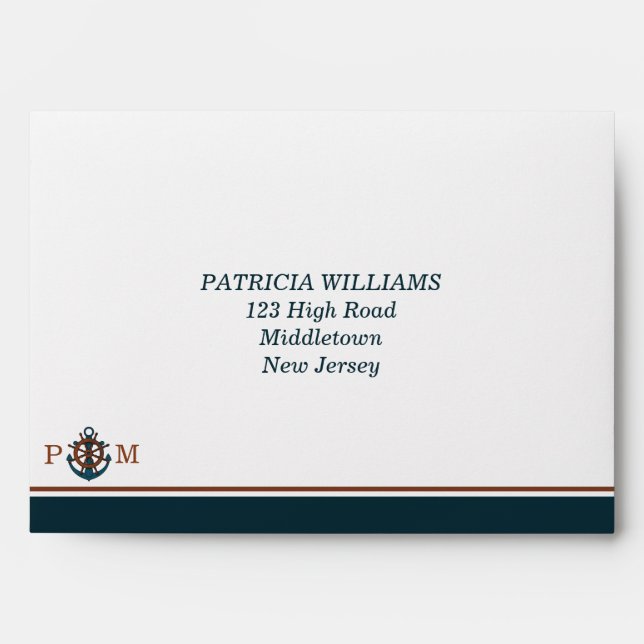 Nautical Navy Anchor Wedding Return Address Envelope (Front)