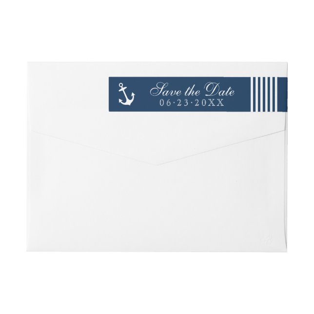 Nautical Navy Anchor Wedding Save the Date Wrap Around Label (Back)