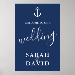 Nautical Navy Anchor Wedding Welcome Sign - Large