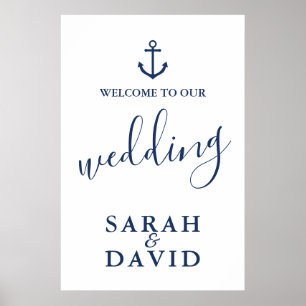 Nautical Navy Anchor Wedding Welcome Sign - Large