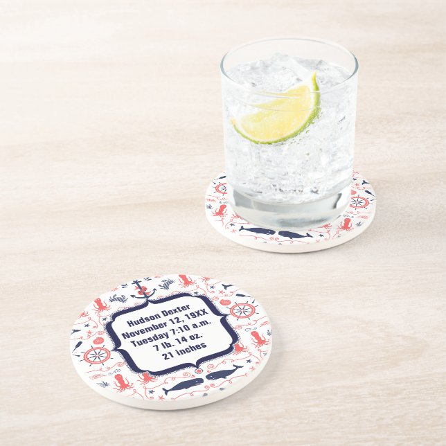 Nautical Navy Anchor,Whale Octopus Pattern Coaster (Side)