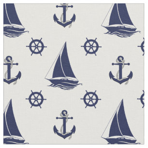 Nautical Navy anchor/wheel/sailboat silhouette Fabric
