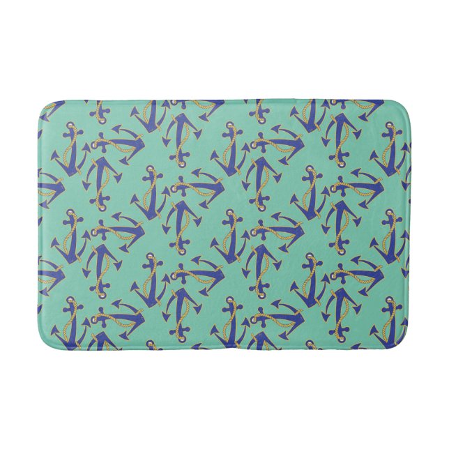 Nautical Navy anchor with gold rope Bath Mats (Front)