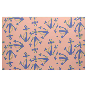 Nautical Navy Anchor with gold rope pattern Fabric