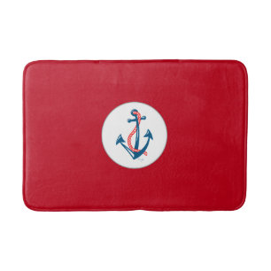 Nautical Navy anchor with red rope Bath Mats