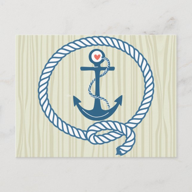 Nautical Navy Anchor with Rope and a Heart Postcard (Front)