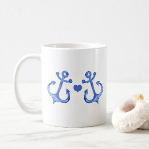 Nautical Navy Anchors & Heart Coffee Mug