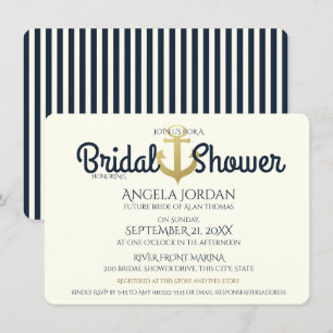 Nautical Navy and Gold Anchor Bridal Shower Invitation