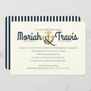 Nautical Navy and Gold Anchor Wedding Invitation