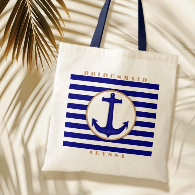 Nautical Navy and Tan Bridesmaid Name Gift Bag (Creator Uploaded)