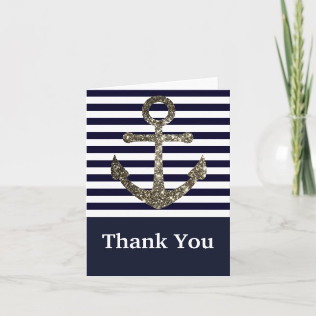 Nautical Navy and White Anchor Thank You Cards (Front)