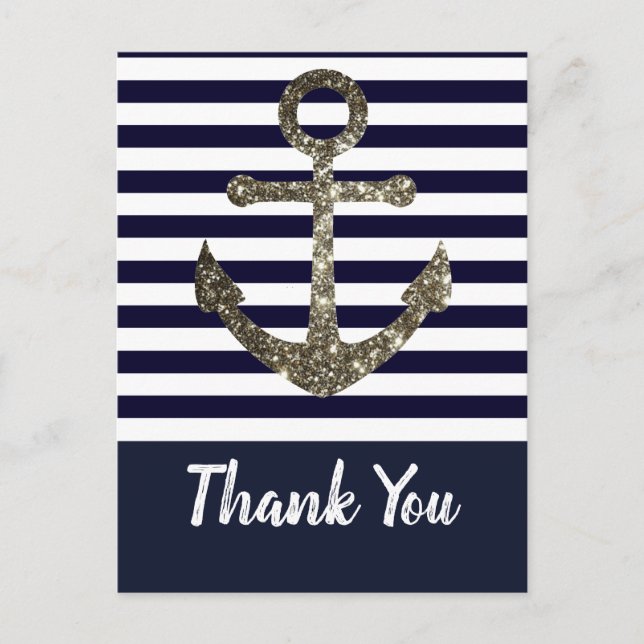 Nautical Navy and White Anchor Thank You Postcard (Front)
