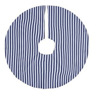 Nautical Navy and White Cabana Stripes Faux Linen Tree Skirt