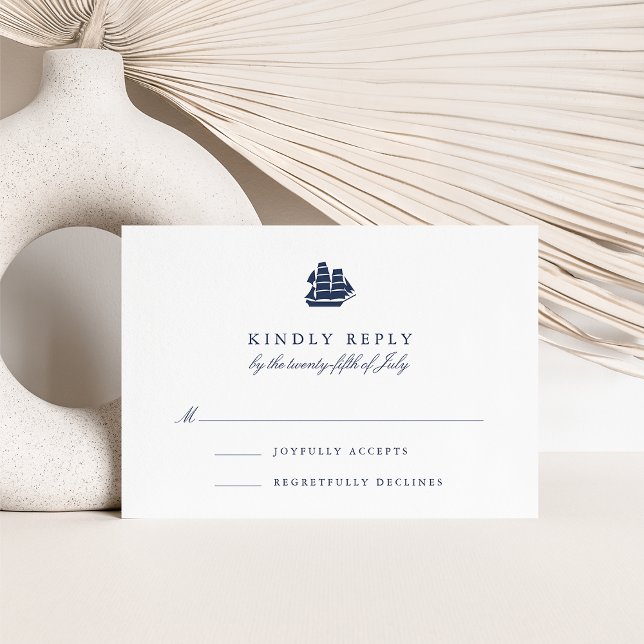 Nautical Navy and White Ship RSVP Card (Creator Uploaded)