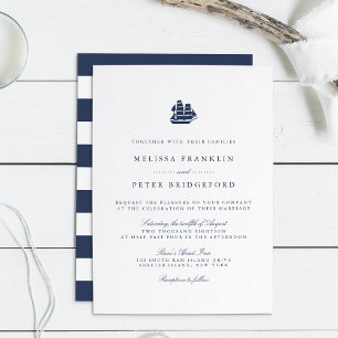 Nautical Navy and White Ship Wedding Invitation
