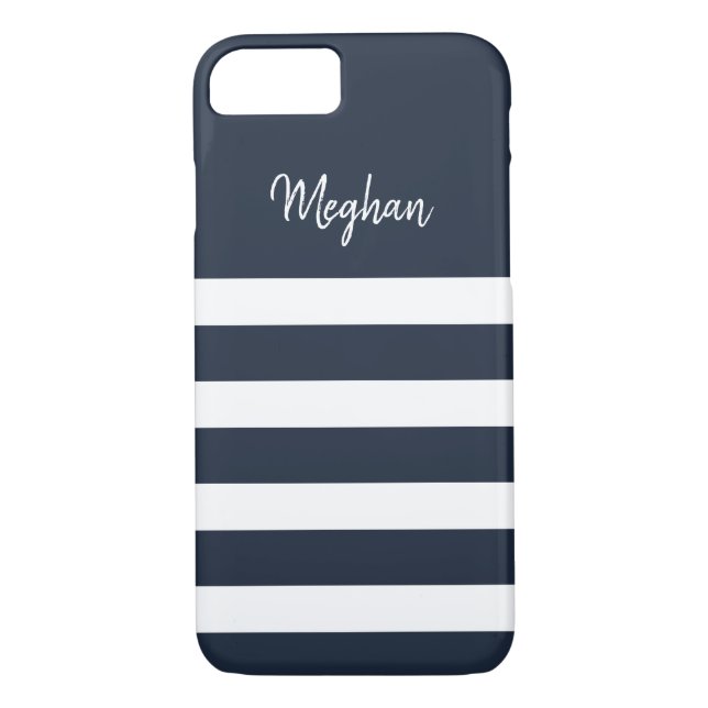 Nautical Navy and White Stripe iPhone Case (Back)