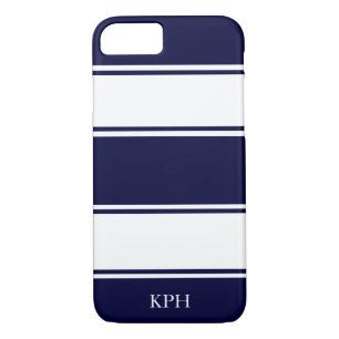 Nautical Navy and White Stripe Monogram iPhone 8/7 Case