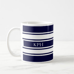 Nautical Navy and White Stripe Monogram Coffee Mug