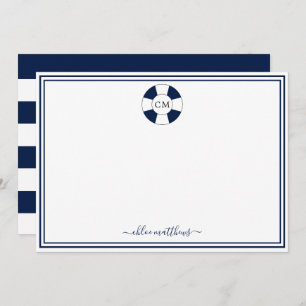 Nautical Navy and White Stripe Monogram Note Card
