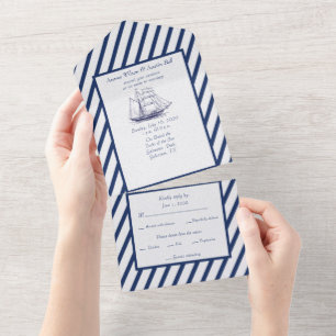 Nautical Navy and White Stripes All In One Invitation