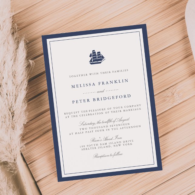 Nautical Navy and White Wedding Invitation | Ship (Creator Uploaded)