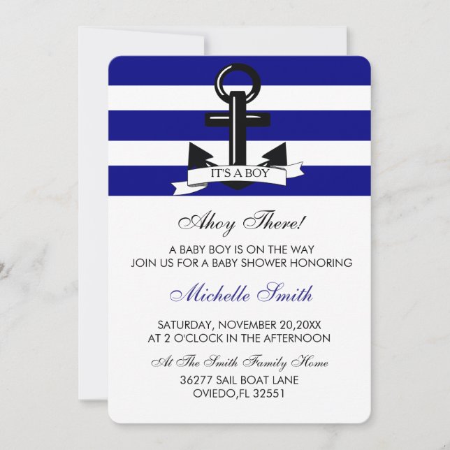 Nautical Navy Baby Boy Shower Invitation (Front)