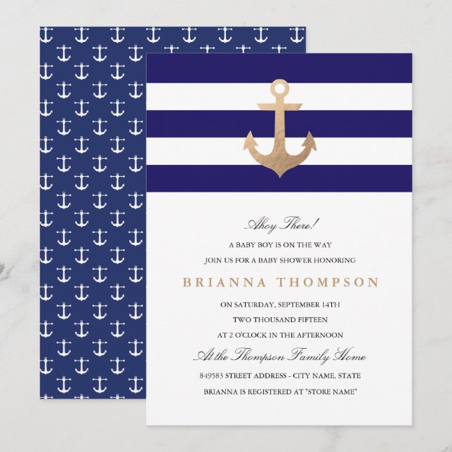 Nautical Navy Baby Shower Invitation (Front/Back)