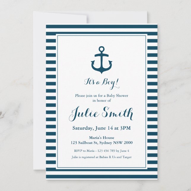 Nautical Navy Baby Shower Invitation (Front)