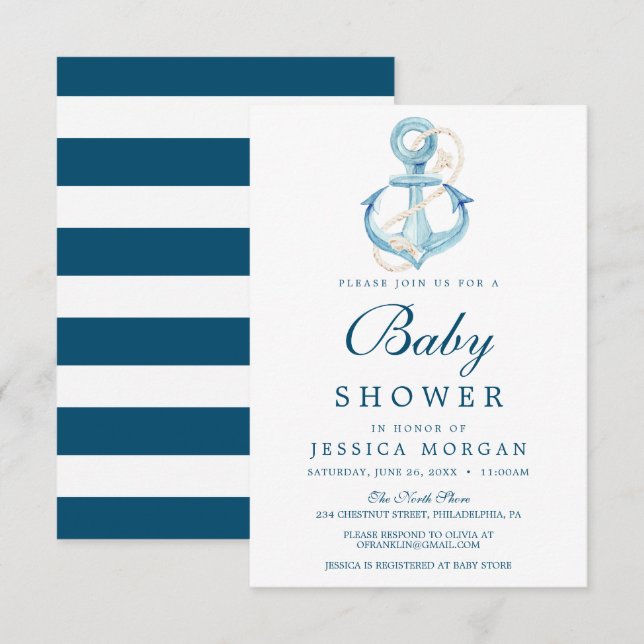 Nautical Navy Baby Shower Invitation Card (Front/Back)