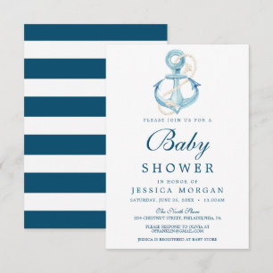 Nautical Navy Baby Shower Invitation Card