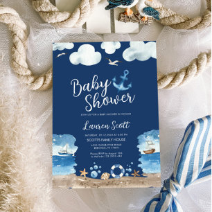 Nautical Navy Baby Shower Invitation Watercolor