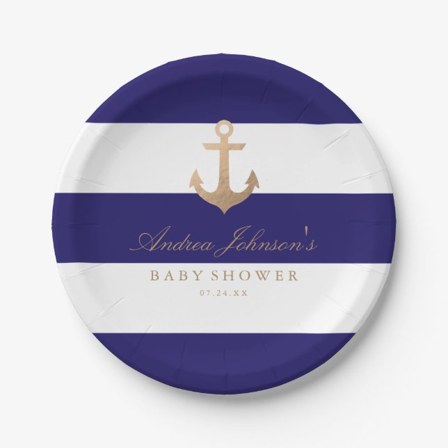 Nautical Navy Baby Shower Paper Plate (Front)