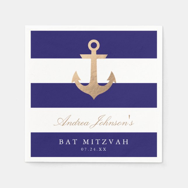 Nautical Navy Bat Mitzvah Napkin (Front)