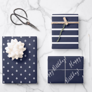 Nautical Navy Birthday Wrapping Paper Sheet