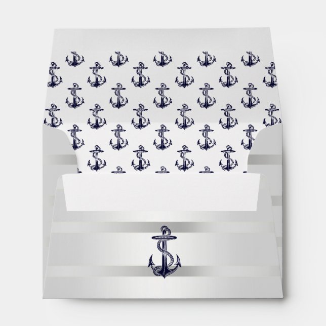 Nautical Navy Blu Anchor Silver Wht A6 6x4 Envelopes (Back (Bottom))