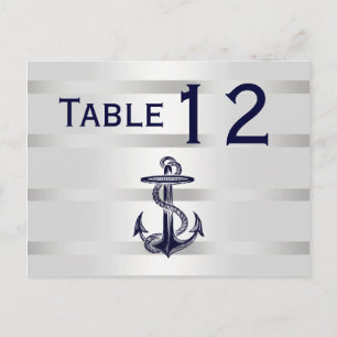 Nautical Navy Blu Anchor Silver Wht H Table Number Postcard