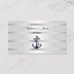 Nautical Navy Blu Anchor Silver Wht Place Cards