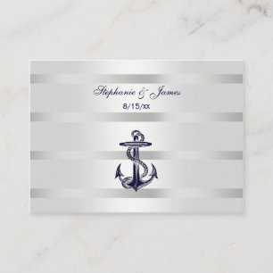 Nautical Navy Blu Anchor Silver Wht Place Cards #2