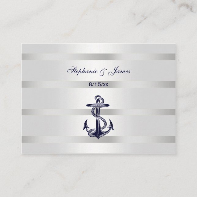 Nautical Navy Blu Anchor Silver Wt Escort Cards #2 (Front)