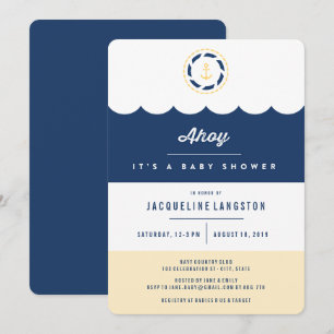 Nautical Navy Blue Ahoy Neutral Baby Shower Invite
