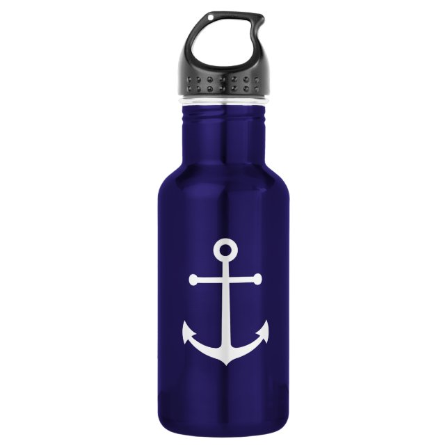 Nautical Navy Blue Anchor 532 Ml Water Bottle (Front)
