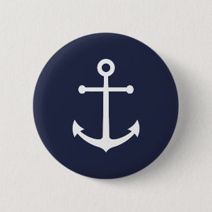 Nautical Navy Blue Anchor 6 Cm Round Badge