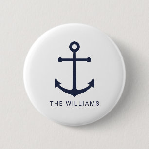 Nautical Navy Blue Anchor and Custom Name 6 Cm Round Badge