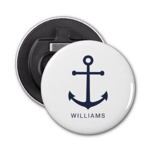 Nautical Navy Blue Anchor and Custom Name Bottle Opener