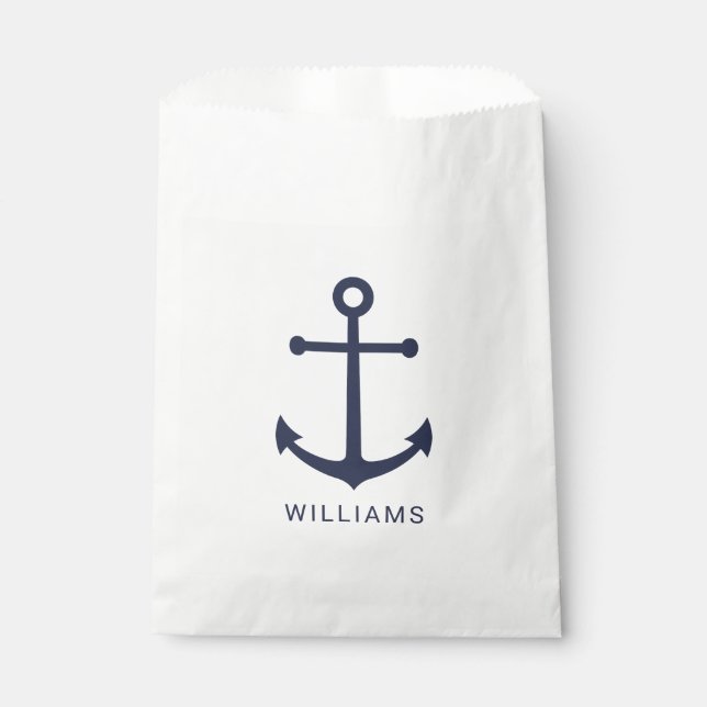 Nautical Navy Blue Anchor and Custom Name Favour Bags (Front)