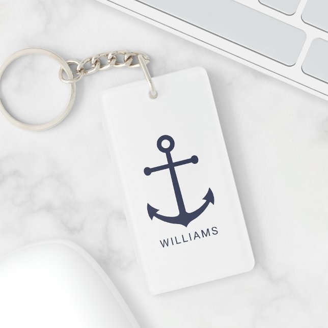 Nautical Navy Blue Anchor and Custom Name Key Ring (Creator Uploaded)