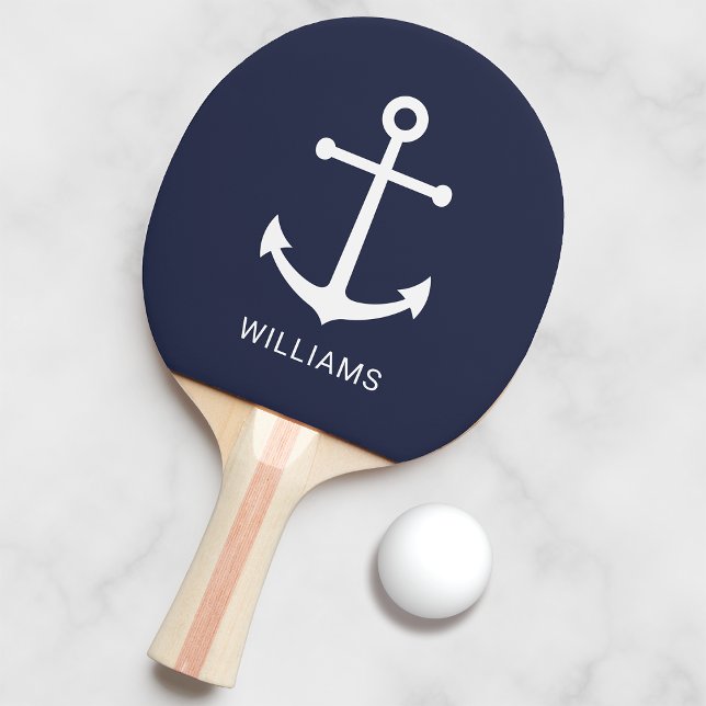 Nautical Navy Blue Anchor and Custom Name Ping Pong Paddle (Creator Uploaded)