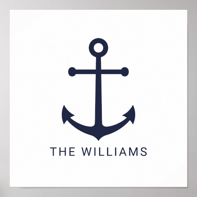 Nautical Navy Blue Anchor and Custom Name Poster (Front)