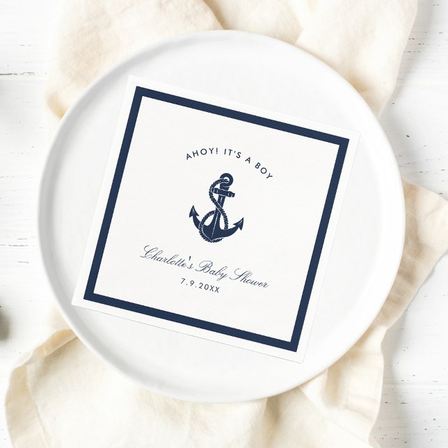 Nautical Navy Blue Anchor Baby Shower Paper Napkin (Nautical Anchor Paper Napkin)